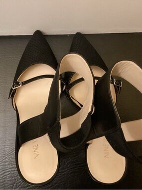 Nine West Black Pointed Mary Jane Flats with Ankle Strap Detail